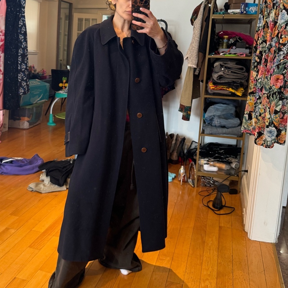 Vintage luxury Cashmere Italian Fabric Union Made Navy Belted Coat - Picture 4 of 14